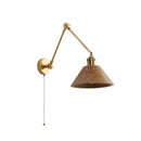 Helnys Copper Swing Arm Wood LED Wall Lamp with Pull Chain Switch