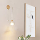 Helnys Wood Glass LED Wall Light Fixture with Pull Chain Switch