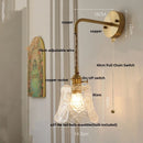 Helnys Modern LED Glass Wall Lights Clear Adjustable Wire Pull Chain Switch