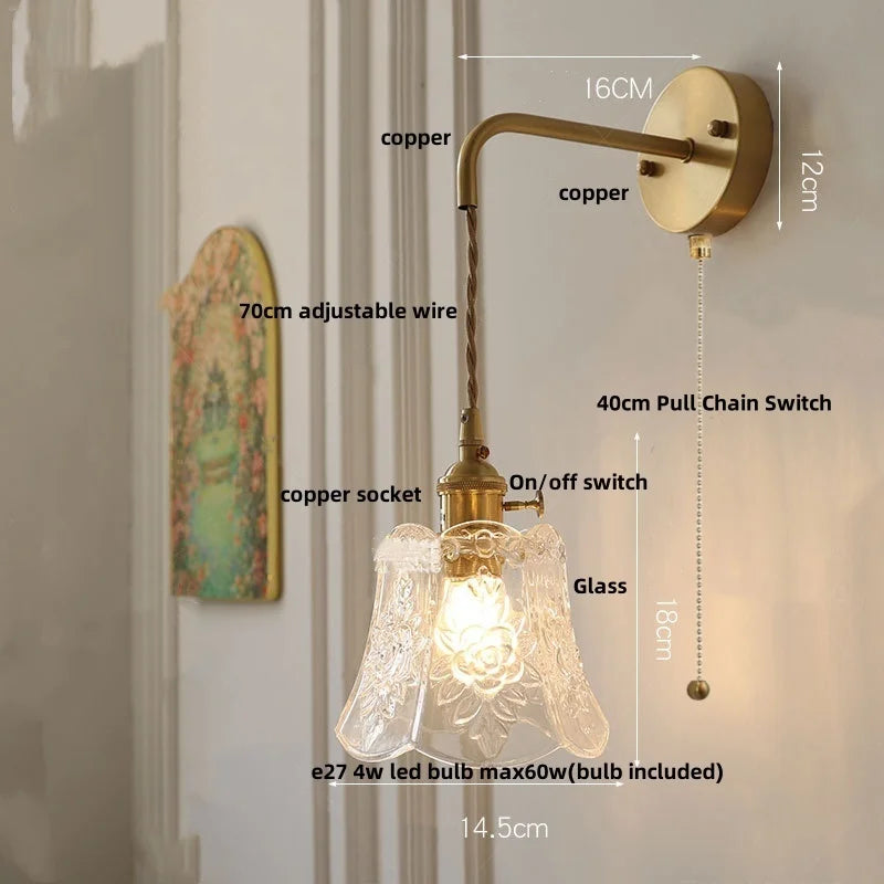 Helnys Clear Glass Adjustable LED Wall Light Fixture Copper Wall Lamps