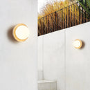 Helnys LED Wall Light Bedroom Restaurant Bar, Nordic Design, White Glass, Travertine Wood Canopy
