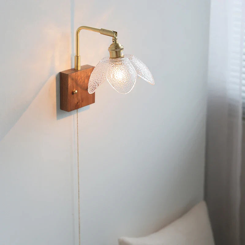 Helnys Nordic LED Flower Design Wall Light Glass Brass Living Room Bedside Lamp