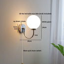 Helnys Round Glass Ball LED Wall Light - Gold Brass Base Nordic Bedroom Bedside Lamp