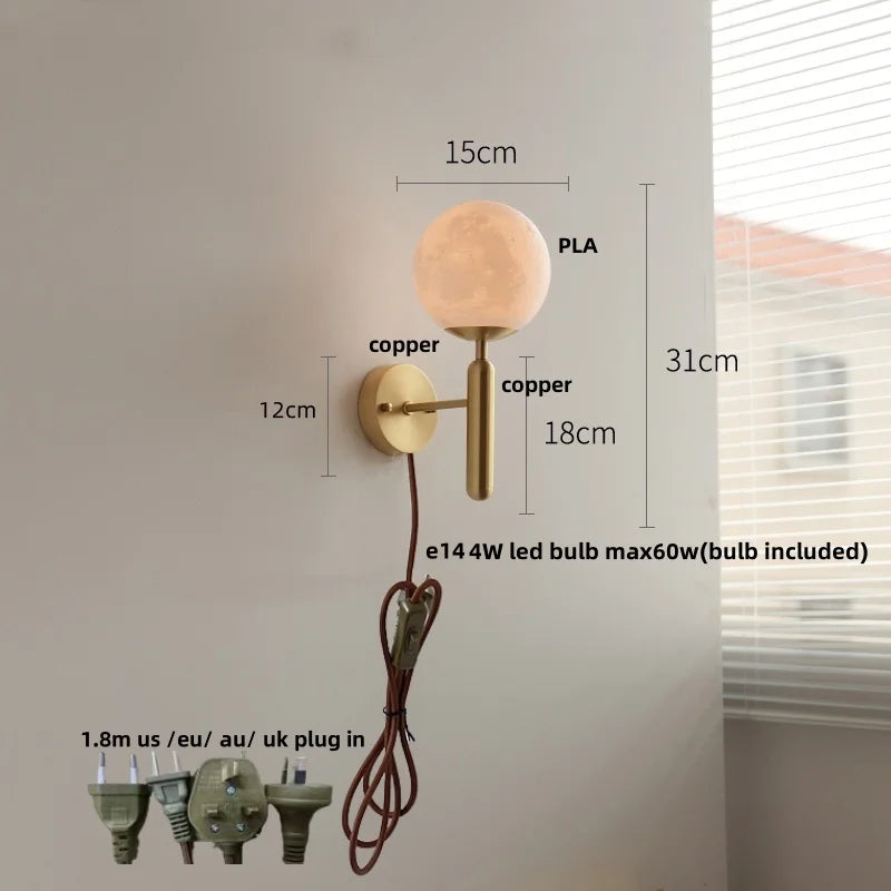 Helnys White Glass LED Wall Sconce with Pull Chain Switch & Copper Base